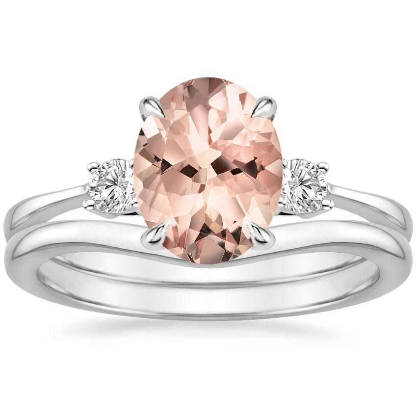 18KW Morganite Selene Diamond Ring (1/10 ct. tw.) with Petite Curved Wedding Ring, top view