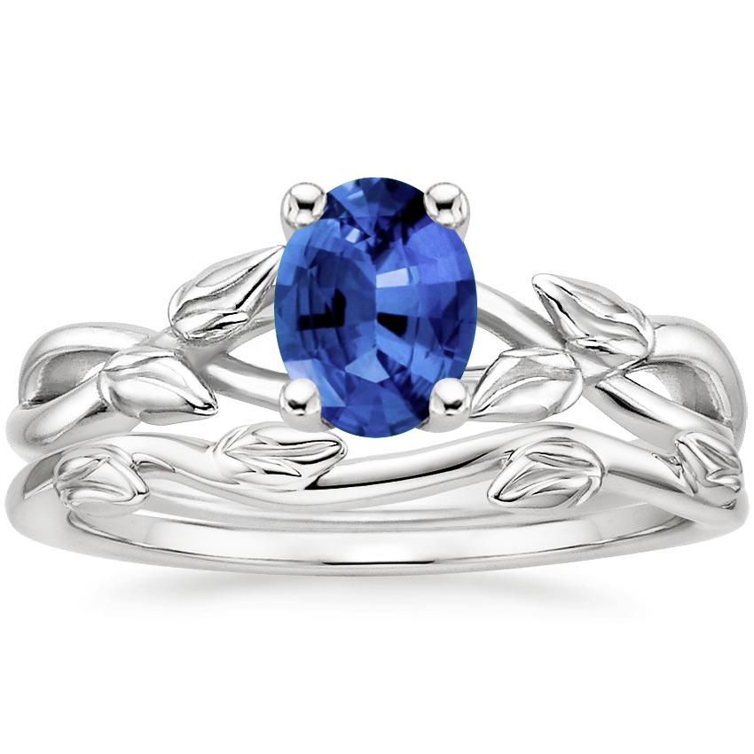 Sapphire Budding Willow Ring with Winding Willow Ring in 18K White Gold