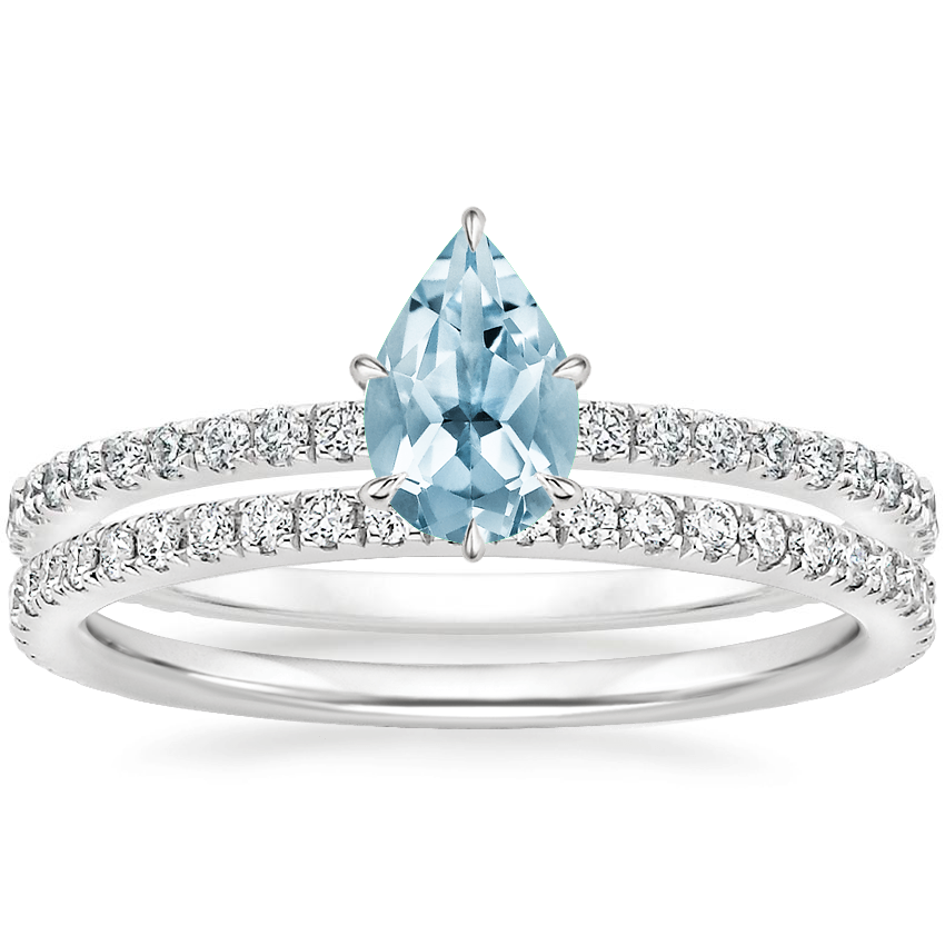 18KW Aquamarine Demi Diamond Ring with Luxe Ballad Diamond Ring, top view