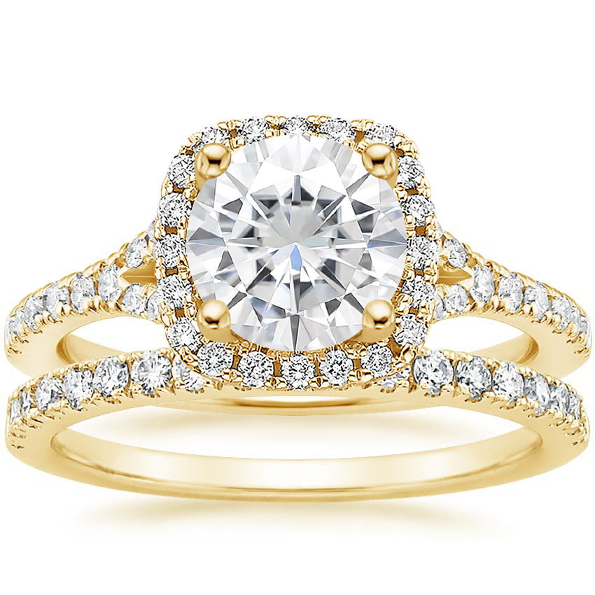 18KY Moissanite Joy Diamond Ring (1/3 ct. tw.) with Bliss Diamond Ring (1/5 ct. tw.), top view