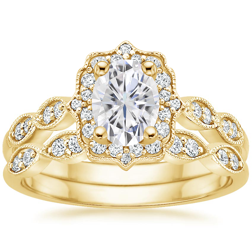 18KY Moissanite Cadenza Halo Diamond Bridal Set (1/4 ct. tw.), top view