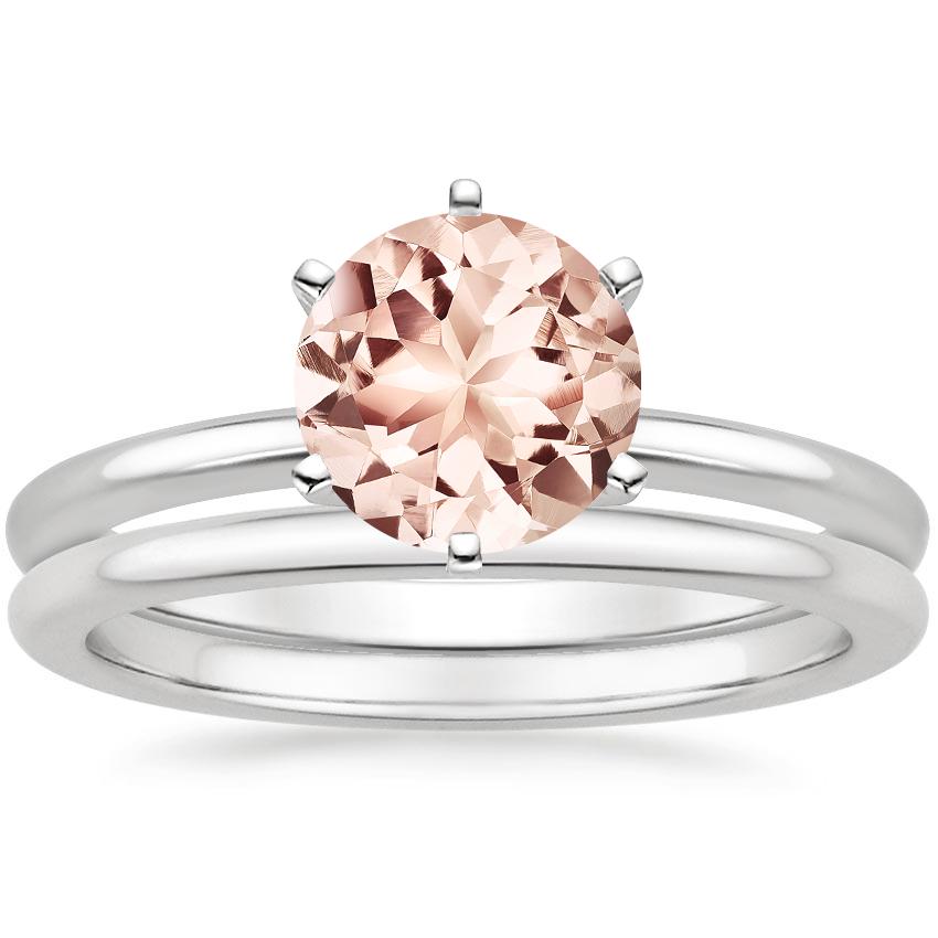 18KW Morganite Six-Prong Petite Comfort Fit Bridal Set, top view