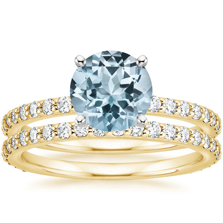 18KY Aquamarine Luxe Petite Shared Prong Diamond Bridal Set (3/4 ct. tw.), top view