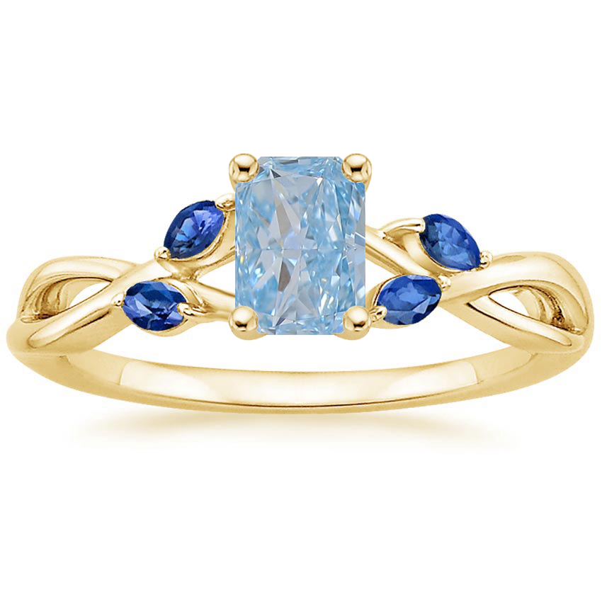 14K Yellow Gold Willow Ring With Sapphire Accents, large top view