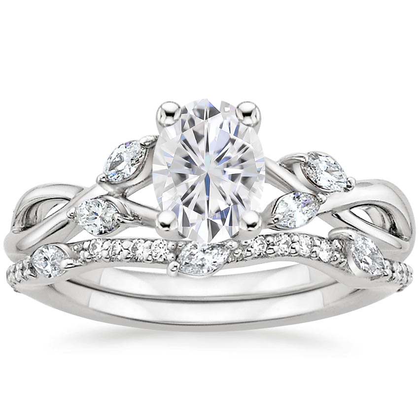 PT Moissanite Willow Diamond Ring (1/8 ct. tw.) with Luxe Willow Diamond Wedding Ring (1/5 ct. tw.), top view