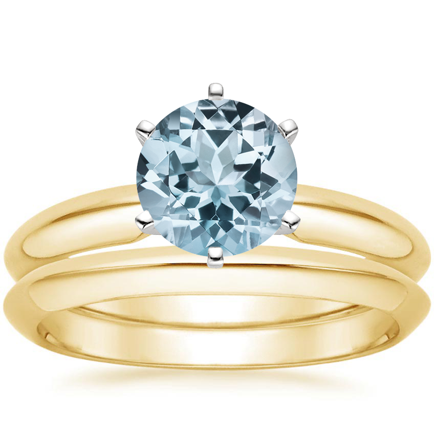 18KY Aquamarine Six-Prong Classic Bridal Set, top view