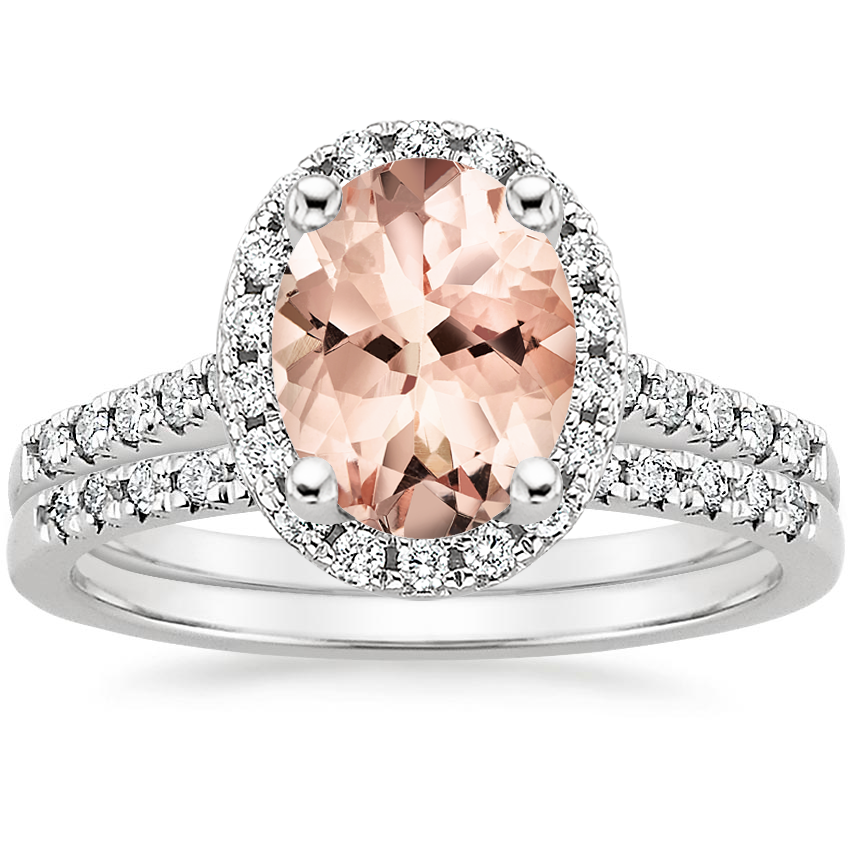 18KW Morganite Odessa Diamond Ring (1/5 ct. tw.) with Sonora Diamond Ring (1/8 ct. tw.), top view