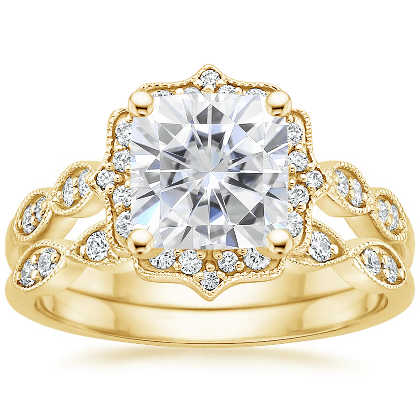 18KY Moissanite Cadenza Halo Diamond Bridal Set (1/4 ct. tw.), top view
