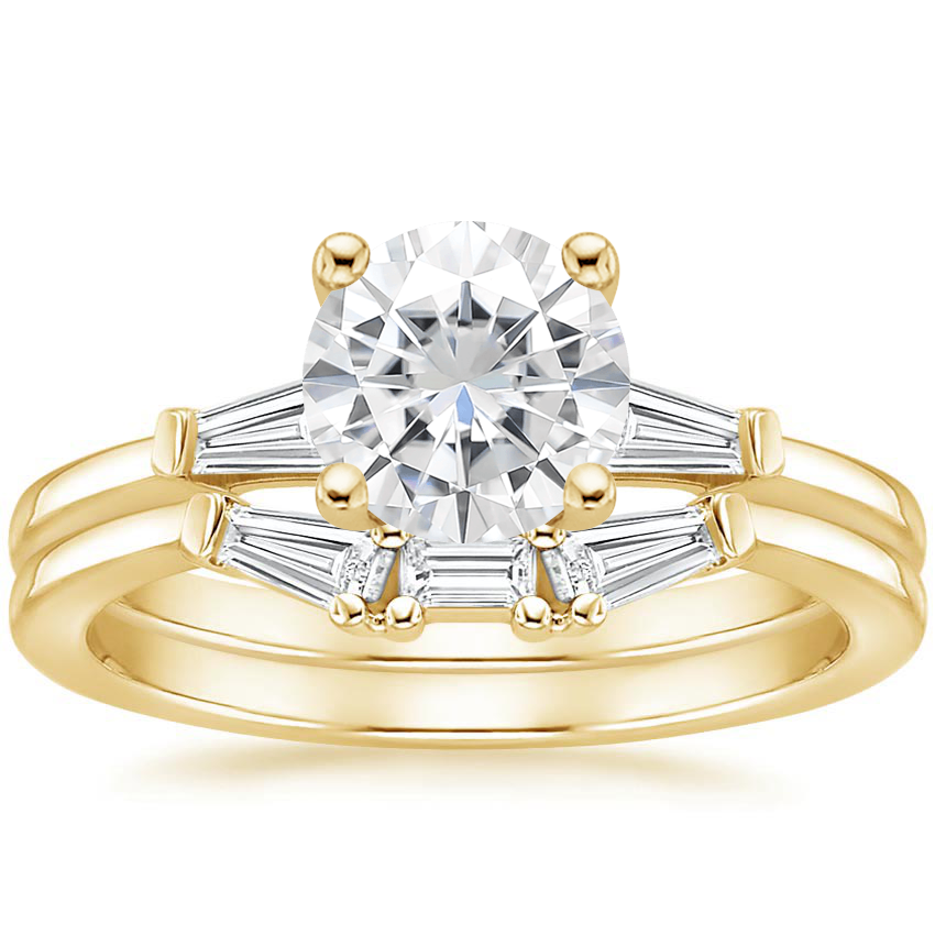 18KY Moissanite Tapered Baguette Diamond Bridal Set, top view