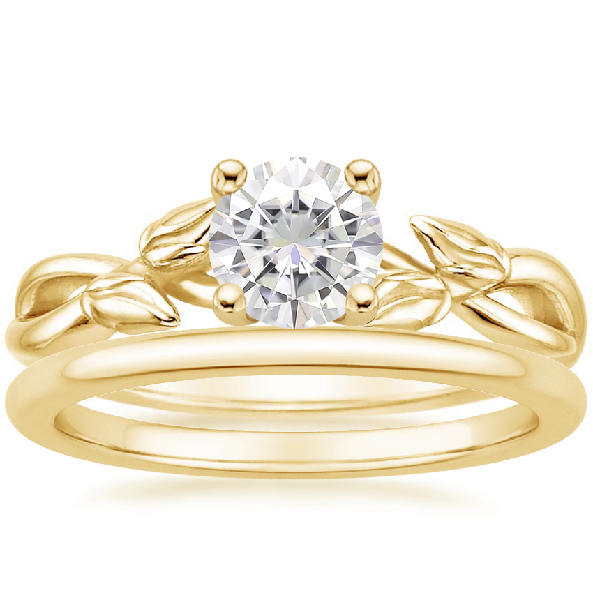 18K Yellow Gold Budding Willow Ring with Petite Comfort Fit Wedding Ring