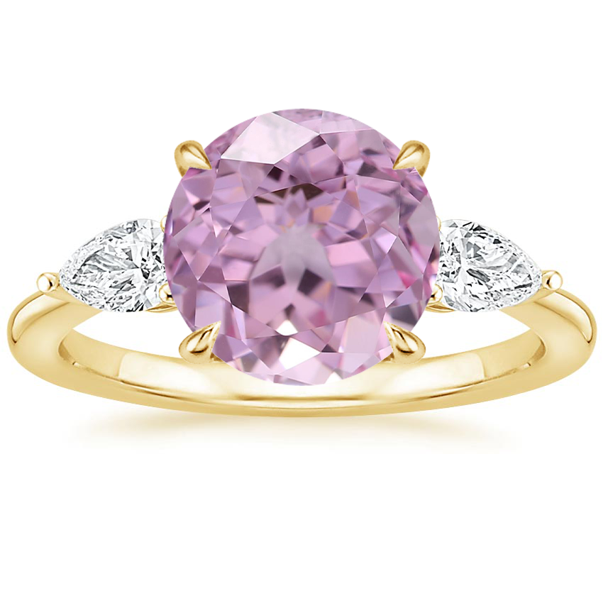 18K Yellow Gold Opera Three Stone Diamond Ring, large top view