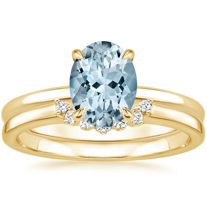 18KY Aquamarine Elodie Ring with Crescent Diamond Ring, top view