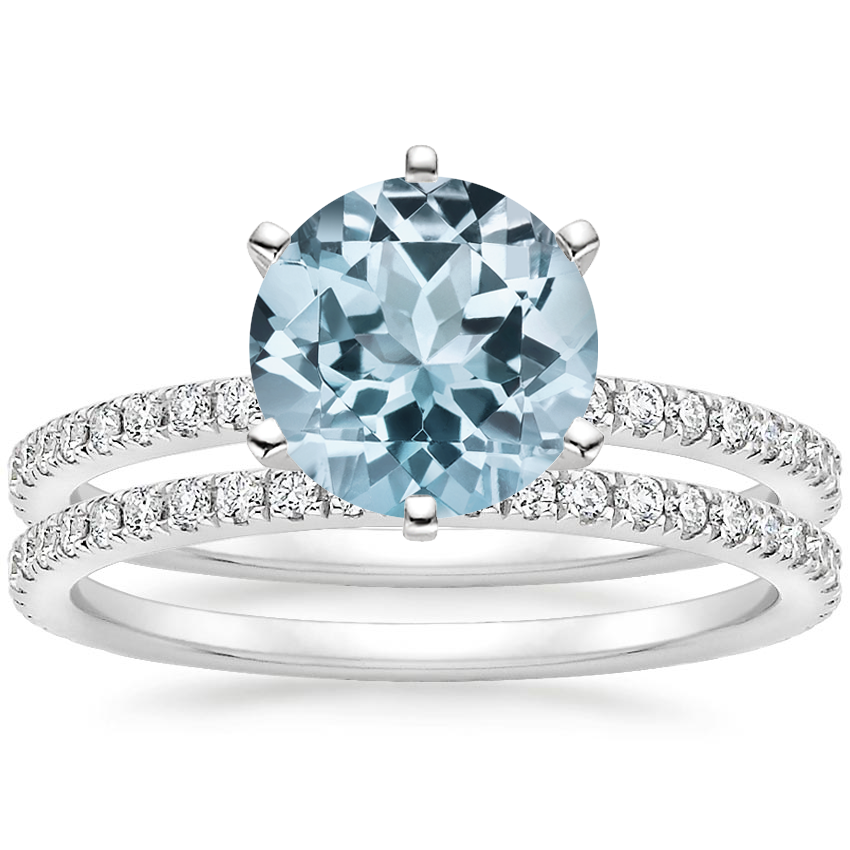 18KW Aquamarine Six Prong Luxe Ballad Diamond Ring with Luxe Ballad Diamond Ring (1/4 ct. tw.), top view