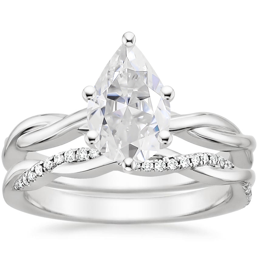 PT Moissanite Twisted Vine Ring with Petite Twisted Vine Diamond Ring (1/8 ct. tw.), top view