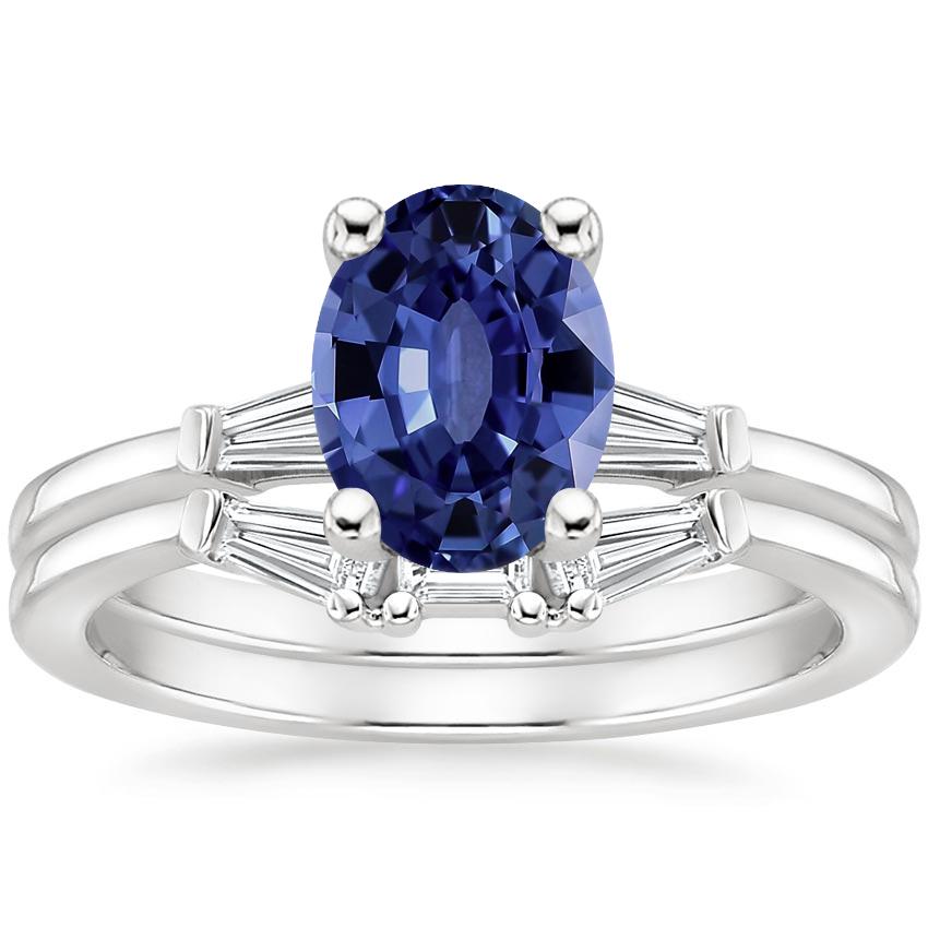 18KW Sapphire Tapered Baguette Diamond Bridal Set, top view