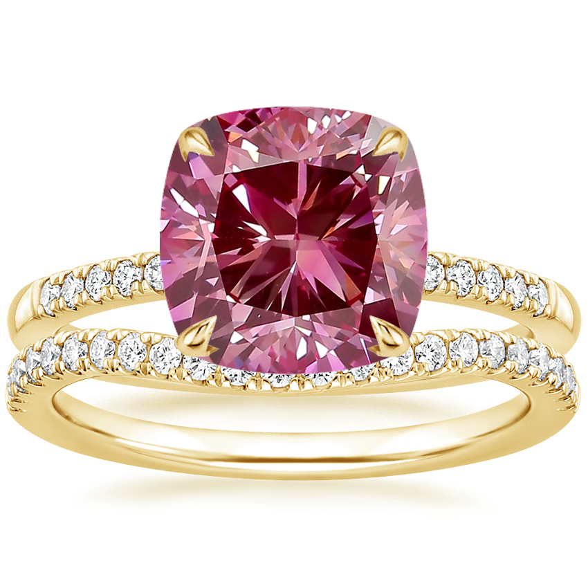 18K Yellow Gold Petite Viviana Diamond Ring (1/6 ct. tw.) with Curved Ballad Diamond Ring (1/6 ct. tw.)