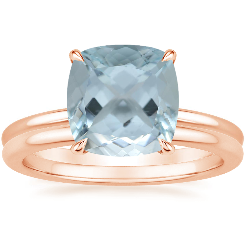 14K Rose Gold Flower Petal Diamond Ring with Petite Comfort Fit Wedding Ring