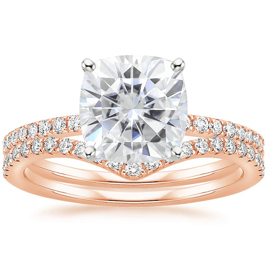 14KR Moissanite Ballad Diamond Ring (1/8 ct. tw.) with Flair Diamond Ring (1/6 ct. tw.), top view