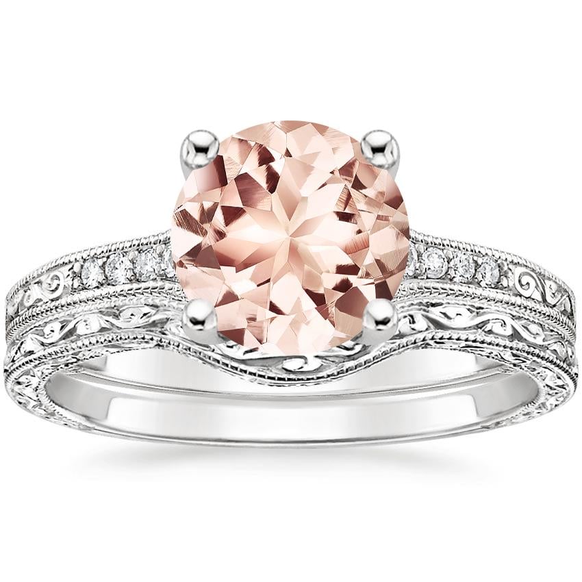 18KW Morganite Contoured Luxe Hudson Diamond Bridal Set, top view