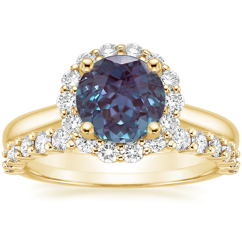 18K Yellow Gold Lotus Flower Diamond Ring (1/3 ct. tw.) with Shared Prong Diamond Ring (2/5 ct. tw.)