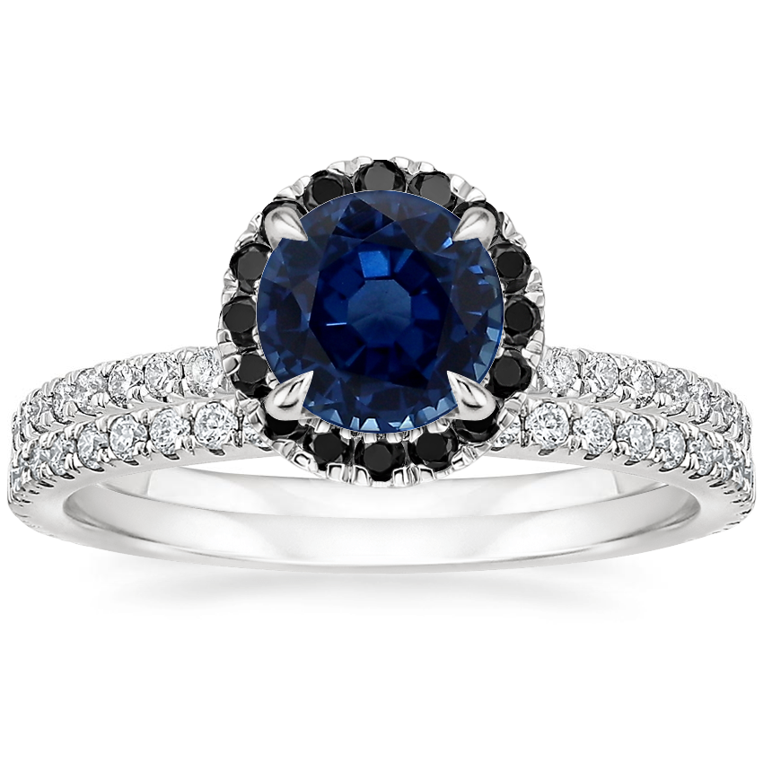 18K White Gold Waverly Diamond Ring with Black Diamond Accents with Luxe Sia Diamond Open Ring (1/5 ct. tw.)