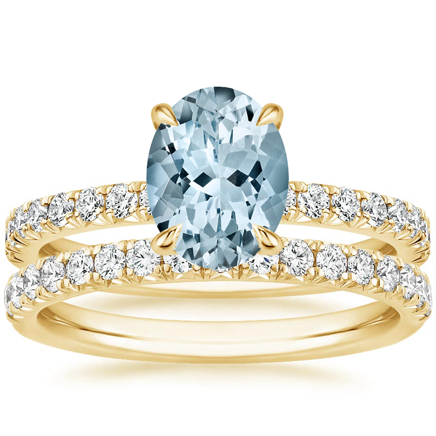 18KY Aquamarine Amelie Diamond Bridal Set, top view