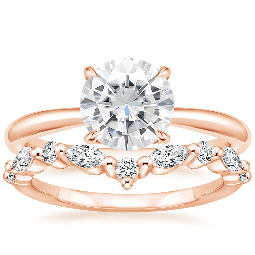 14KR Moissanite Freesia Ring with Curved Versailles Diamond Ring, top view