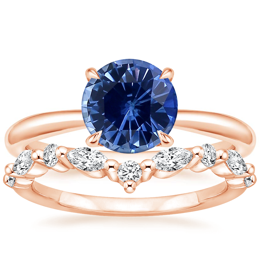 14K Rose Gold Freesia Ring with Curved Versailles Diamond Ring