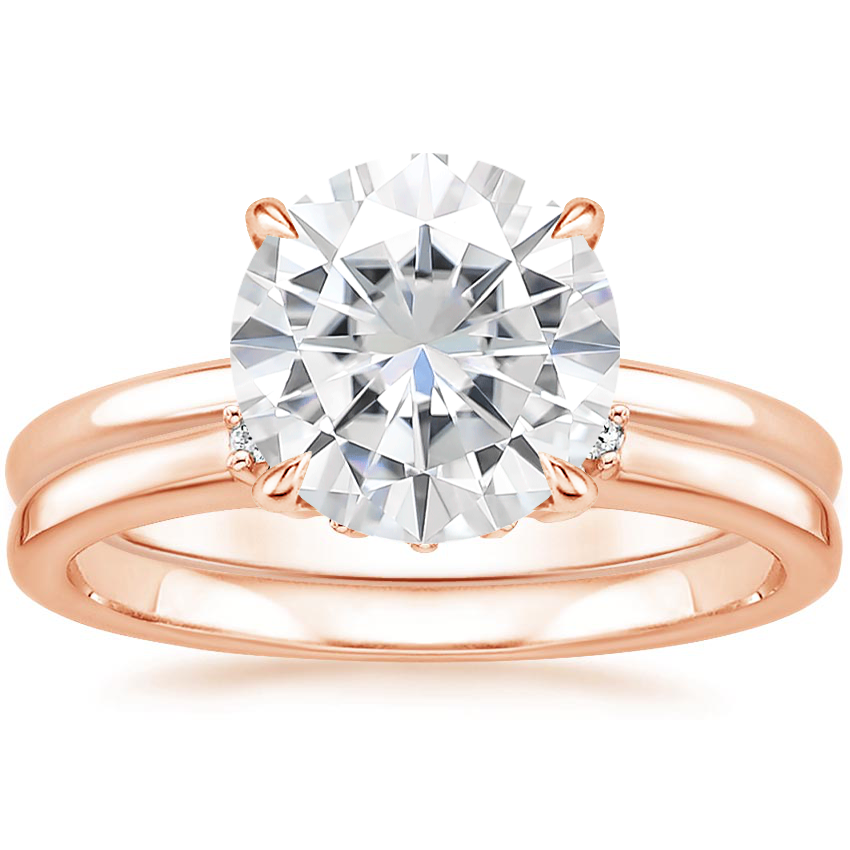 14KR Moissanite Elodie Ring with Crescent Diamond Ring, top view