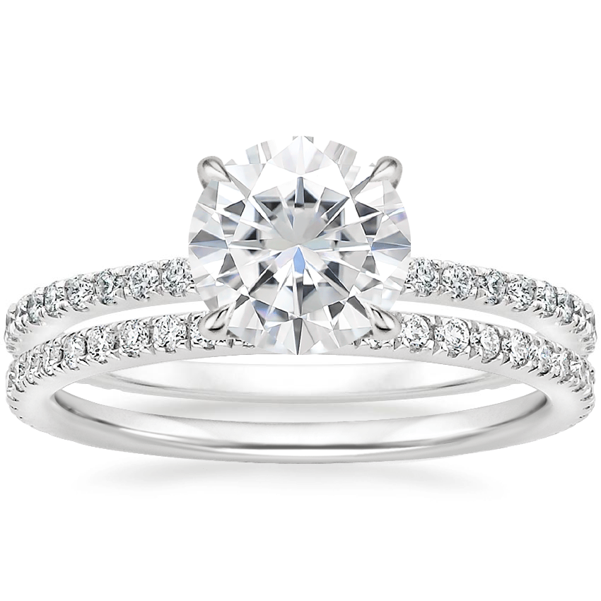 18KW Moissanite Demi Diamond Ring with Luxe Ballad Diamond Ring, top view