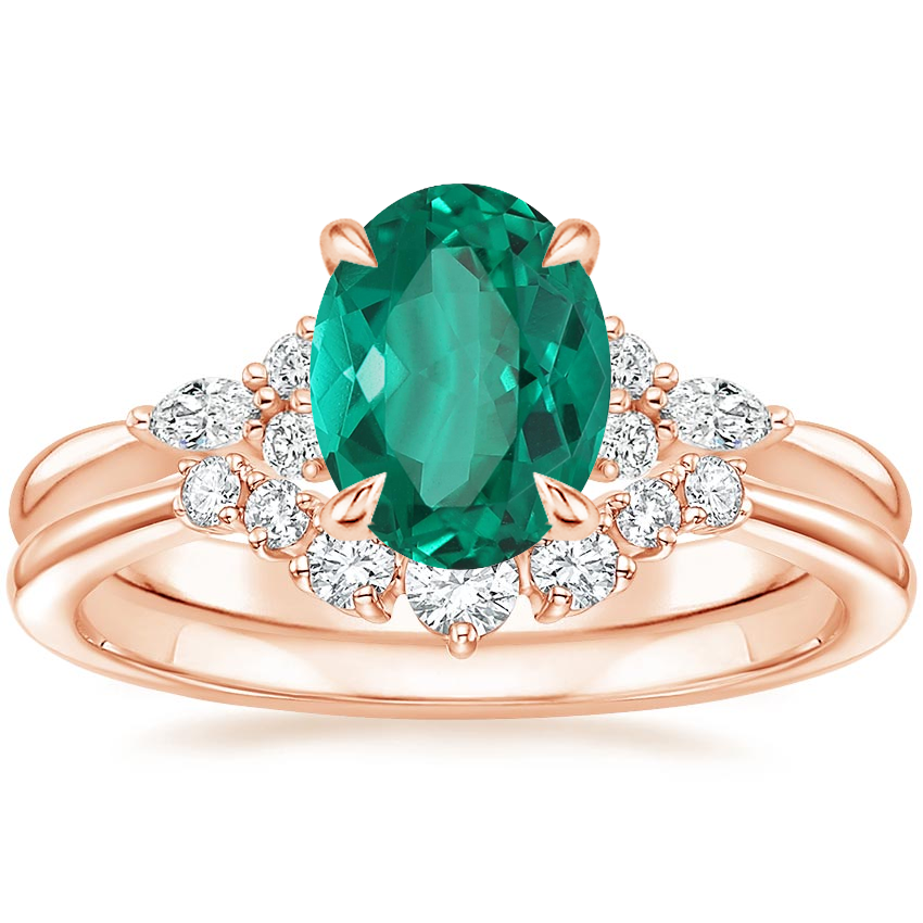 14K Rose Gold Nadia Diamond Ring with Aria Contoured Diamond Ring