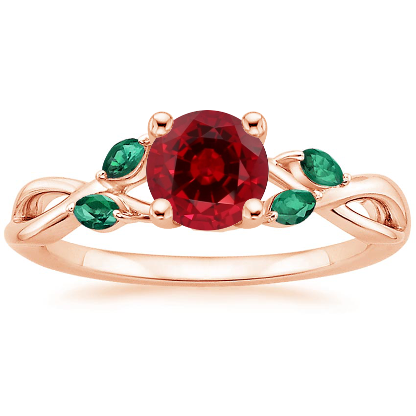 14K Rose Gold Willow Ring With Lab Emerald Accents, large top view