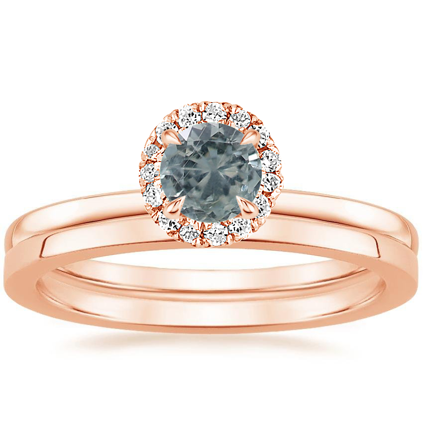 14K Rose Gold Vienna Diamond Ring with Petite Quattro Wedding Ring