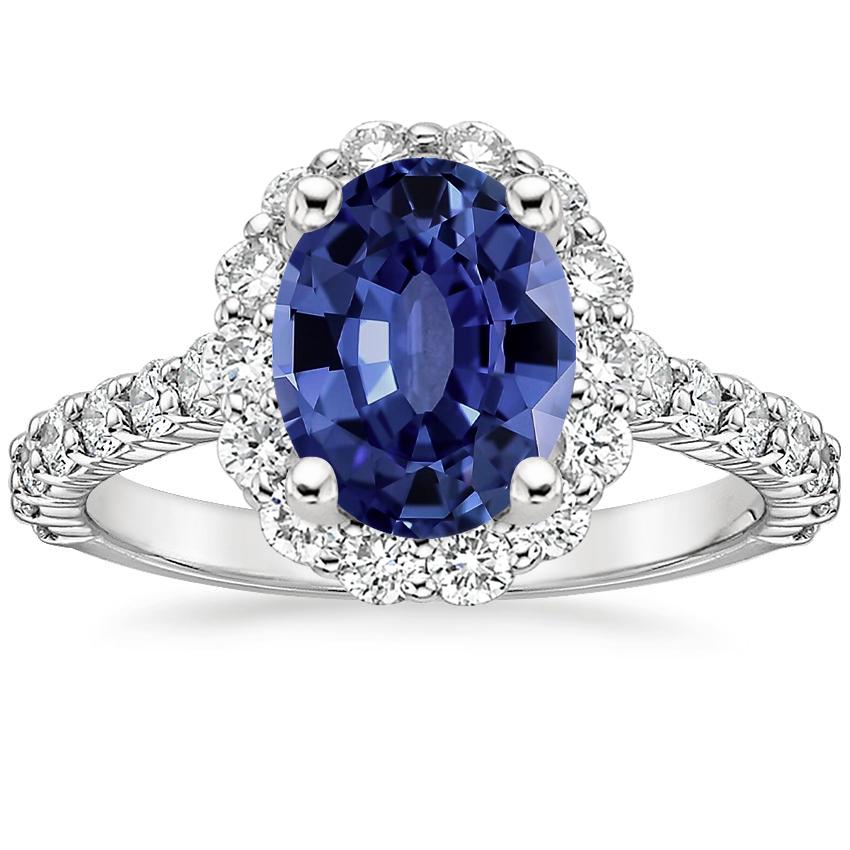 Sapphire Lotus Flower Diamond Ring with Side Stones (3/4