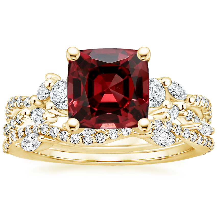 18K Yellow Gold Three Stone Luxe Willow Diamond Ring with Luxe Winding Willow Diamond Ring