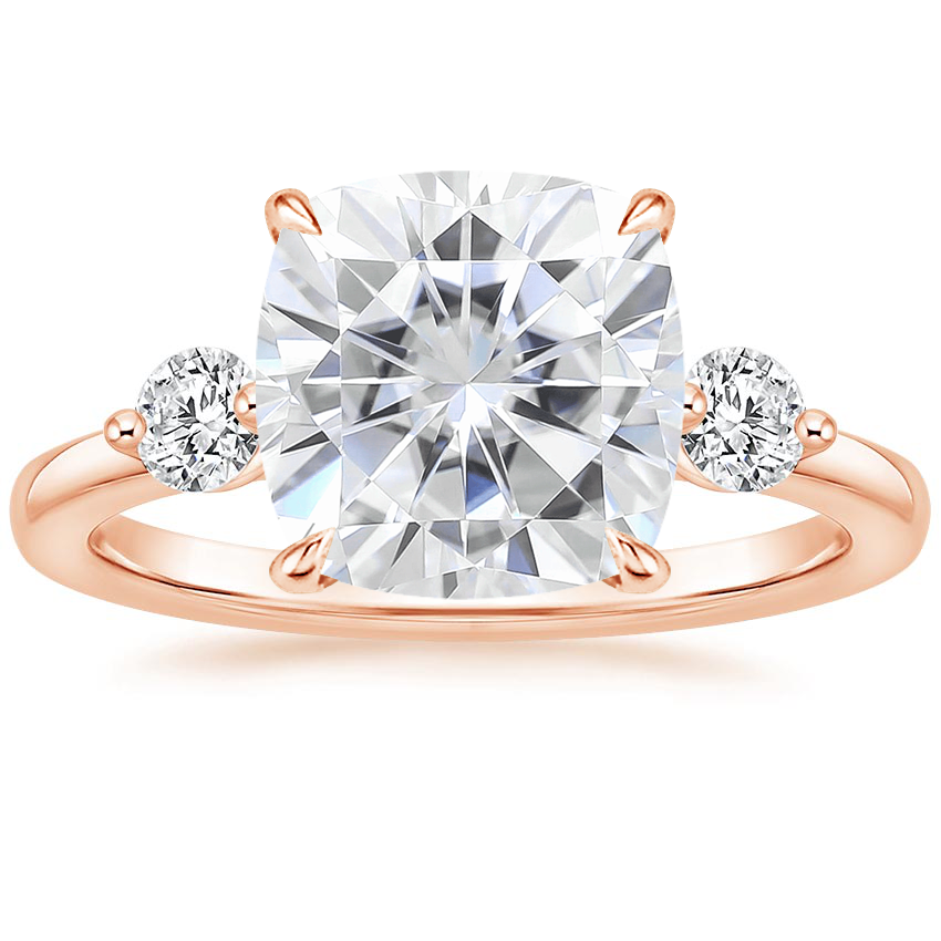 14K Rose Gold Perfect Fit Three Stone Diamond Ring, large top view
