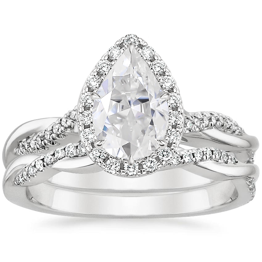 18KW Moissanite Petite Twisted Vine Halo Diamond Bridal Set (1/3 ct. tw.), top view
