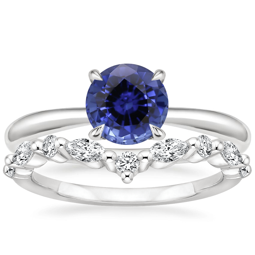 18KW Sapphire Freesia Ring with Curved Versailles Diamond Ring, top view