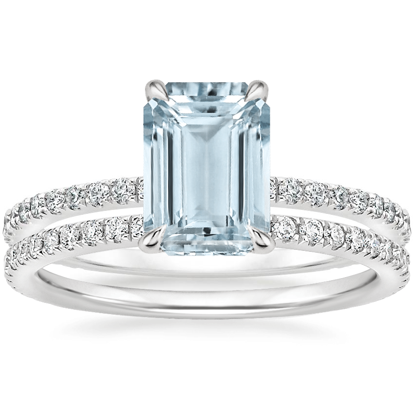 18KW Aquamarine Demi Diamond Ring with Luxe Ballad Diamond Ring, top view
