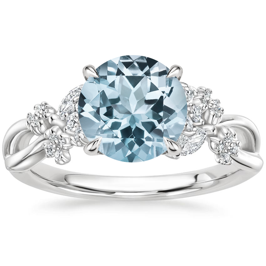 Aquamarine Summer Blossom Diamond Ring (1/4 ct. tw.) in 18K White Gold