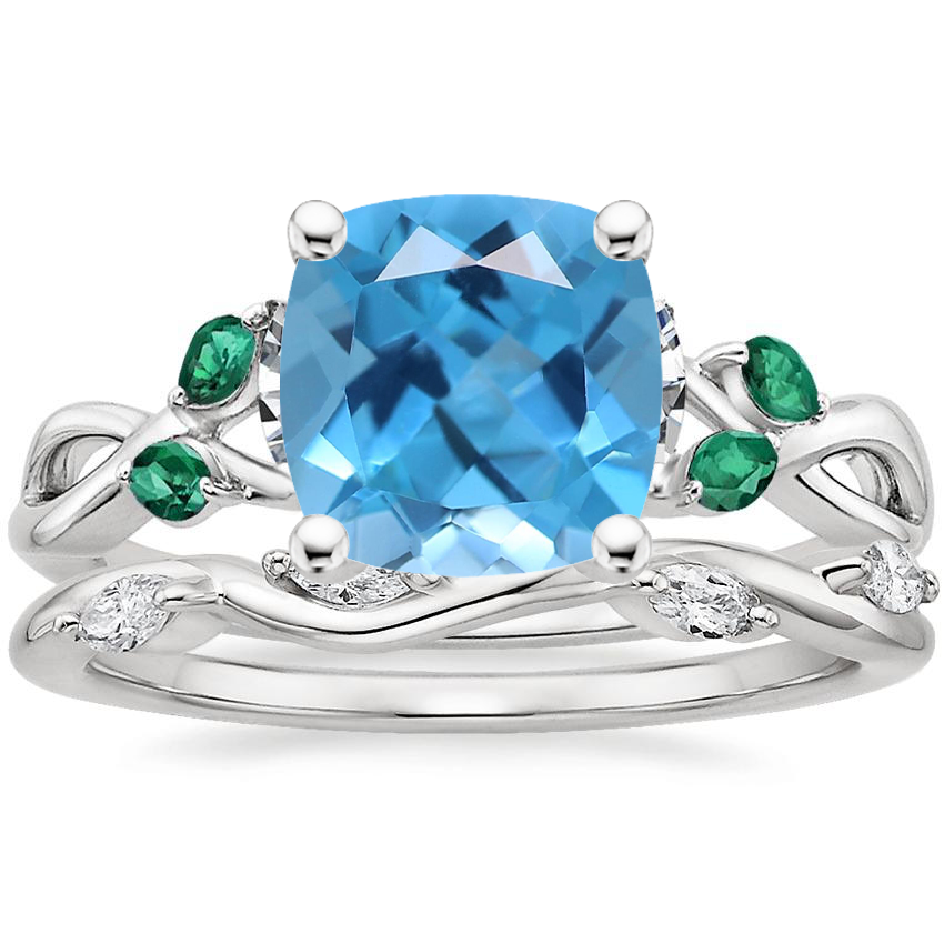 Platinum Willow Ring With Lab Emerald Accents with Winding Willow Diamond Ring (1/8 ct. tw.)