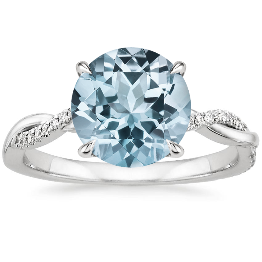 Aquamarine Petite Twisted Vine Diamond Ring (1/8 ct. tw.) in 18K White Gold