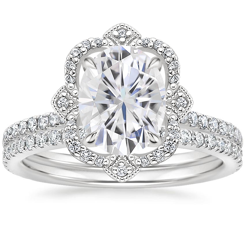 PT Moissanite Reina Diamond Ring with Luxe Ballad Diamond Ring (1/4 ct. tw.), top view