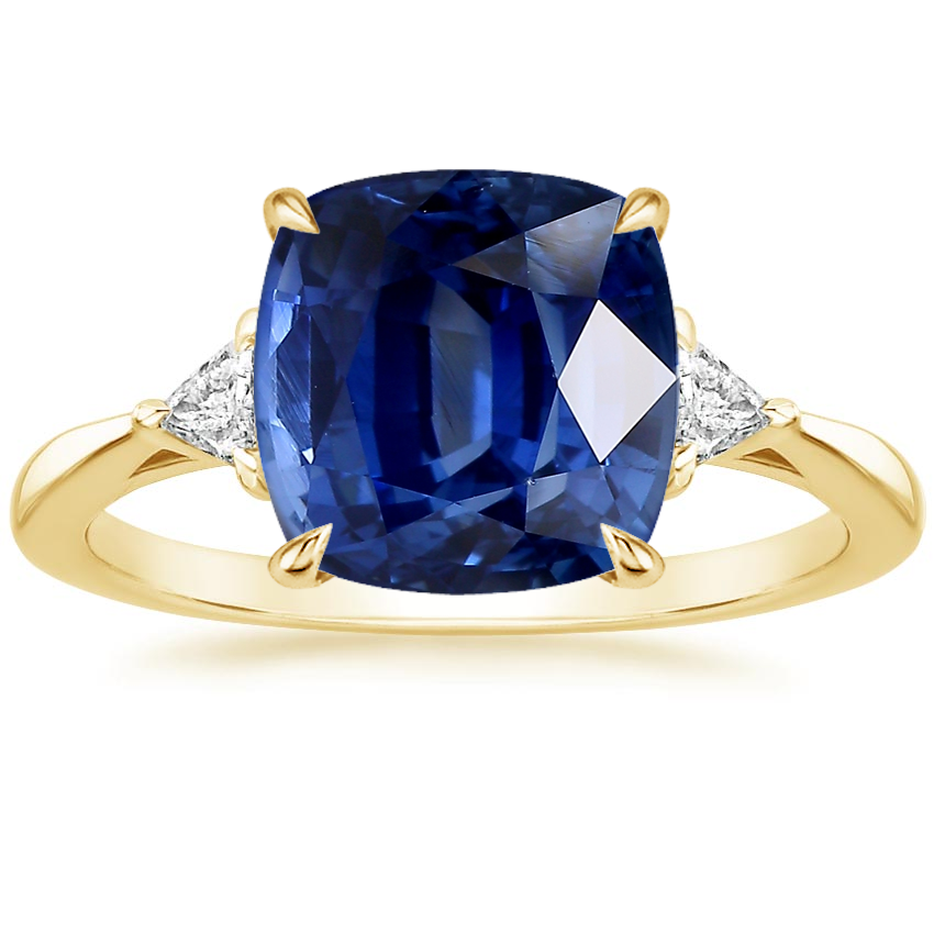 18K Yellow Gold Trillion Cut Three Stone Diamond Ring, large top view