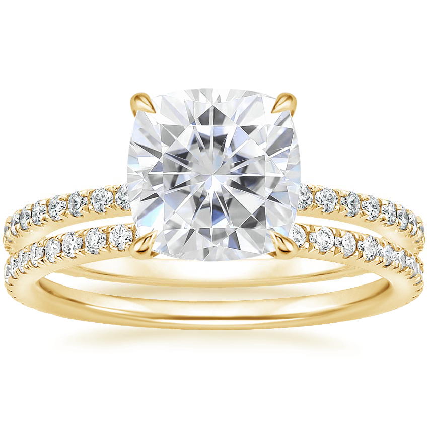 18KY Moissanite Demi Diamond Ring with Luxe Ballad Diamond Ring, top view