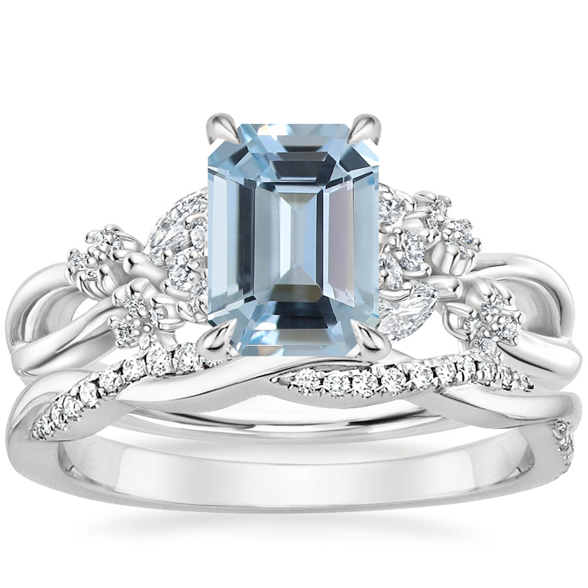 18K White Gold Summer Blossom Diamond Ring (1/4 ct. tw.) with Petite Twisted Vine Diamond Ring (1/8 ct. tw.)