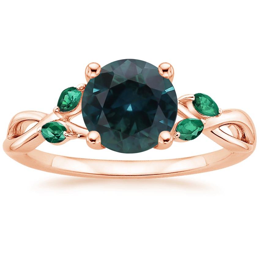 14K Rose Gold Willow Ring With Lab Emerald Accents, large top view