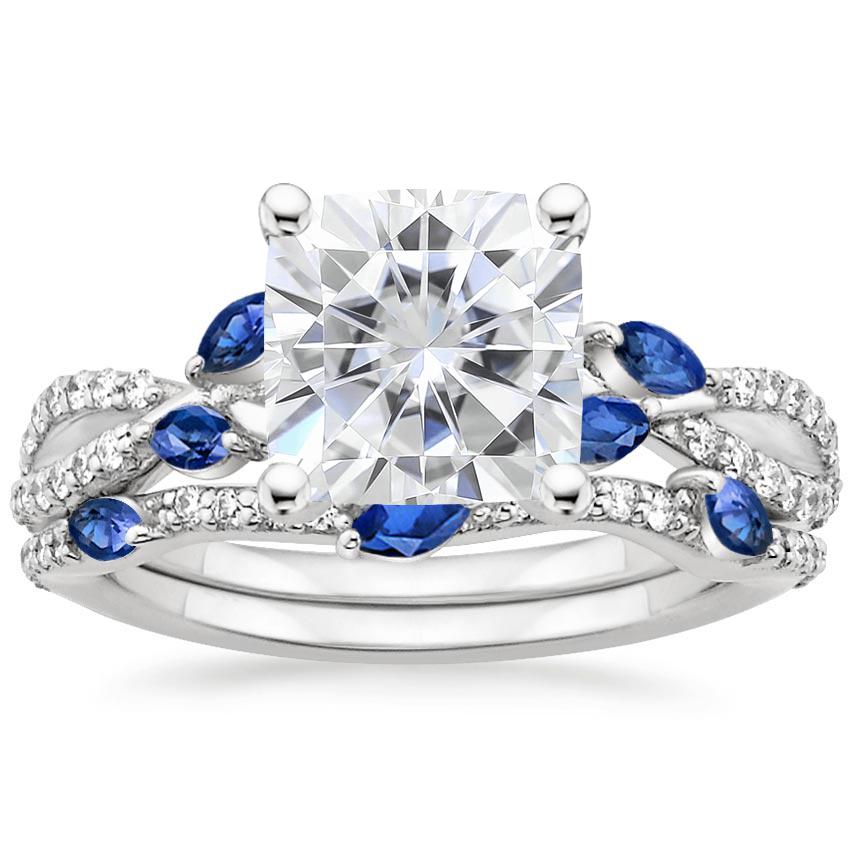 PT Moissanite Luxe Willow Sapphire and Diamond Bridal Set (1/4 ct. tw.), top view