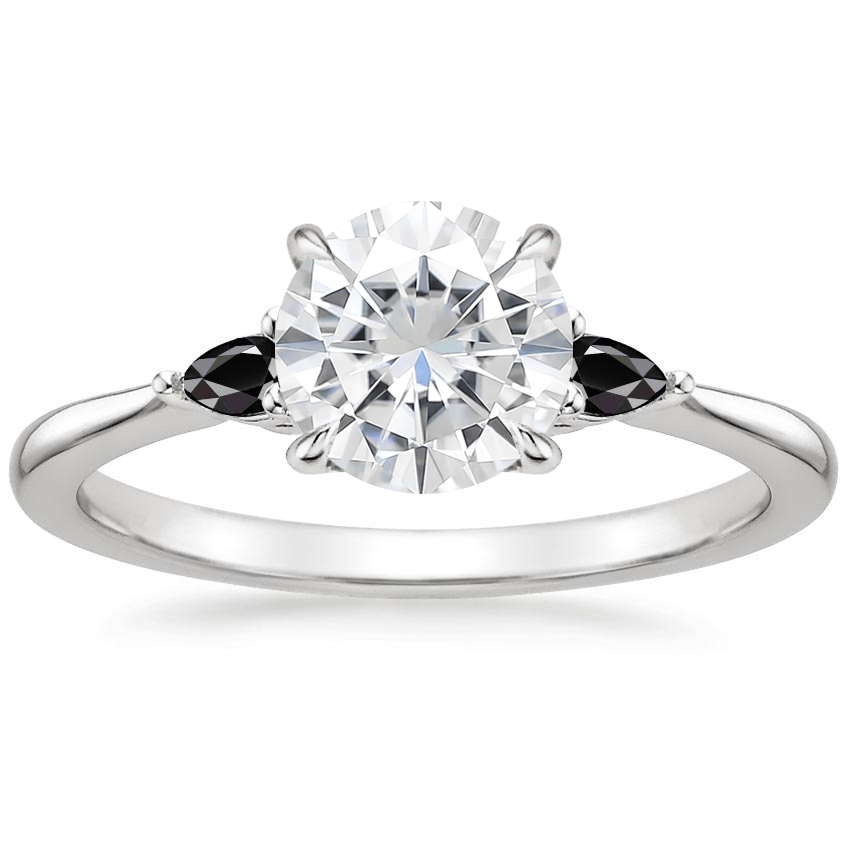 Moissanite Aria Ring with Black Diamond Accents in 18K White Gold