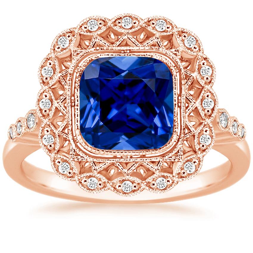 Lab Created Sapphire Alvadora Diamond Ring in 14K Rose Gold